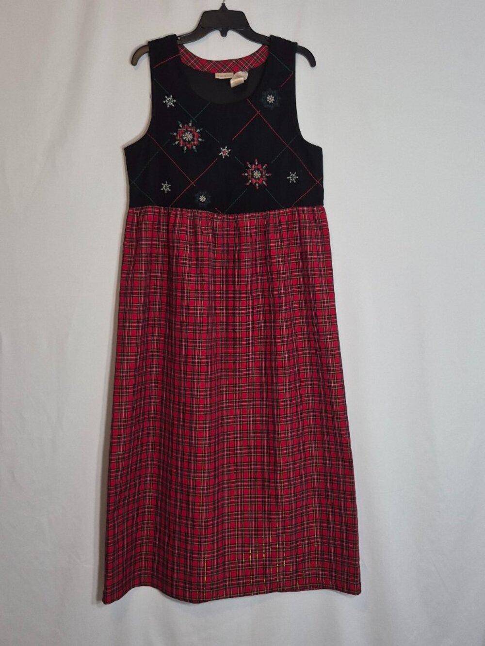BOBBIE BROOKS Black Velour & Red Plaid Christmas Holiday Jumper Dress; Size M